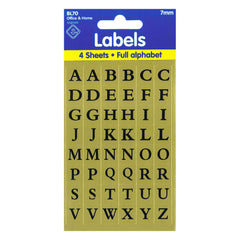 Letters Stickers 1920 x 7mm Black with Gold Background Alphabet Self Adhesive - 10 Packs Containing 1920 Sticky Letters-Letters Stickers-Esposti-BL70-10-Executive Retail Ltd