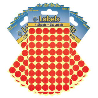 12mm Red Dot Stickers Self Adhesive Small Colour Coding - 10 Packs Containing 2160 Labels-Dot Stickers-Esposti-BL37-10-Executive Retail Ltd