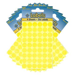 12mm Yellow Dot Stickers Self Adhesive Small Colour Coding - 10 Packs Containing 2160 Labels-Dot Stickers-Esposti-BL39-10-Executive Retail Ltd