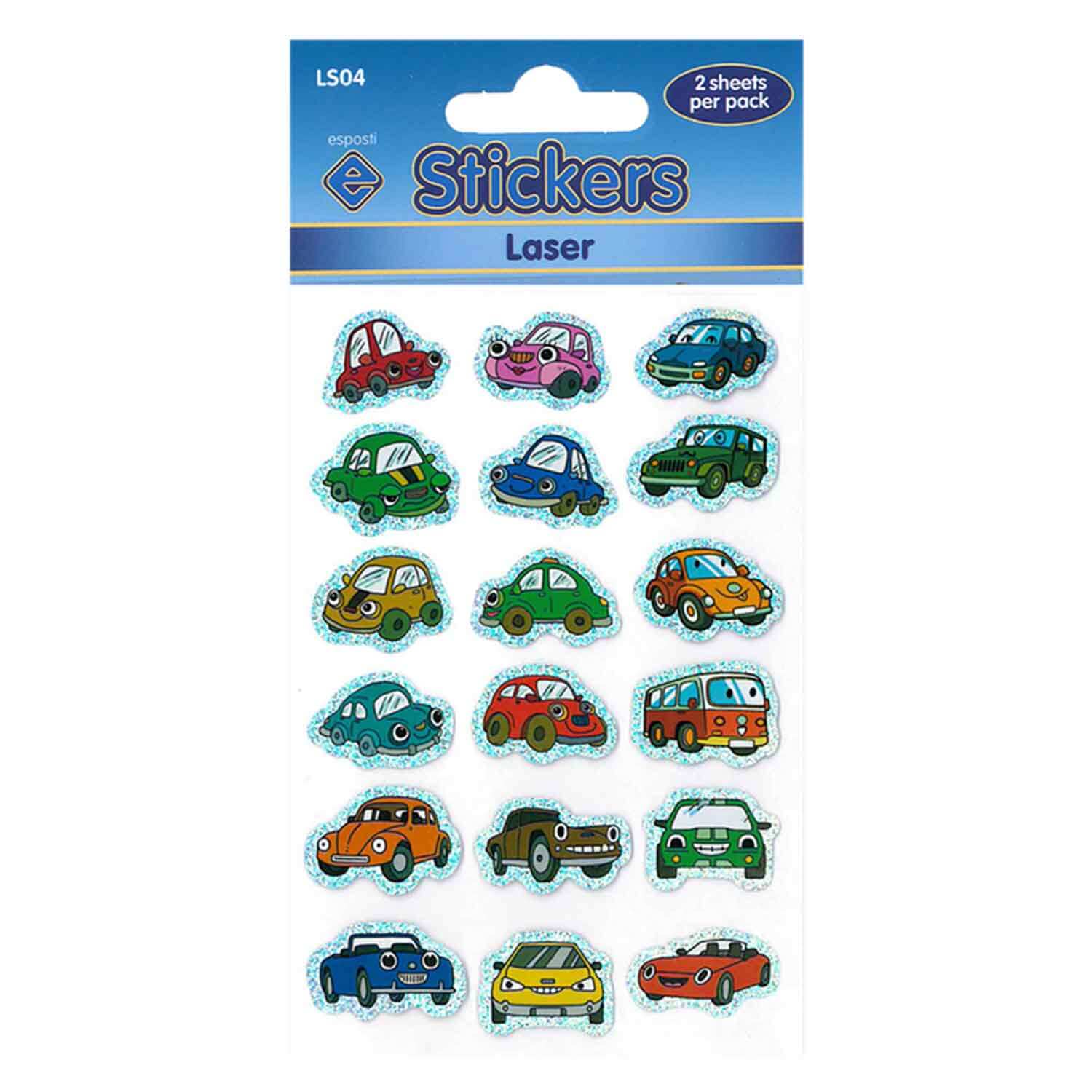 Comic Cars Self Adhesive Laser Novelty Stickers - Pack of 10