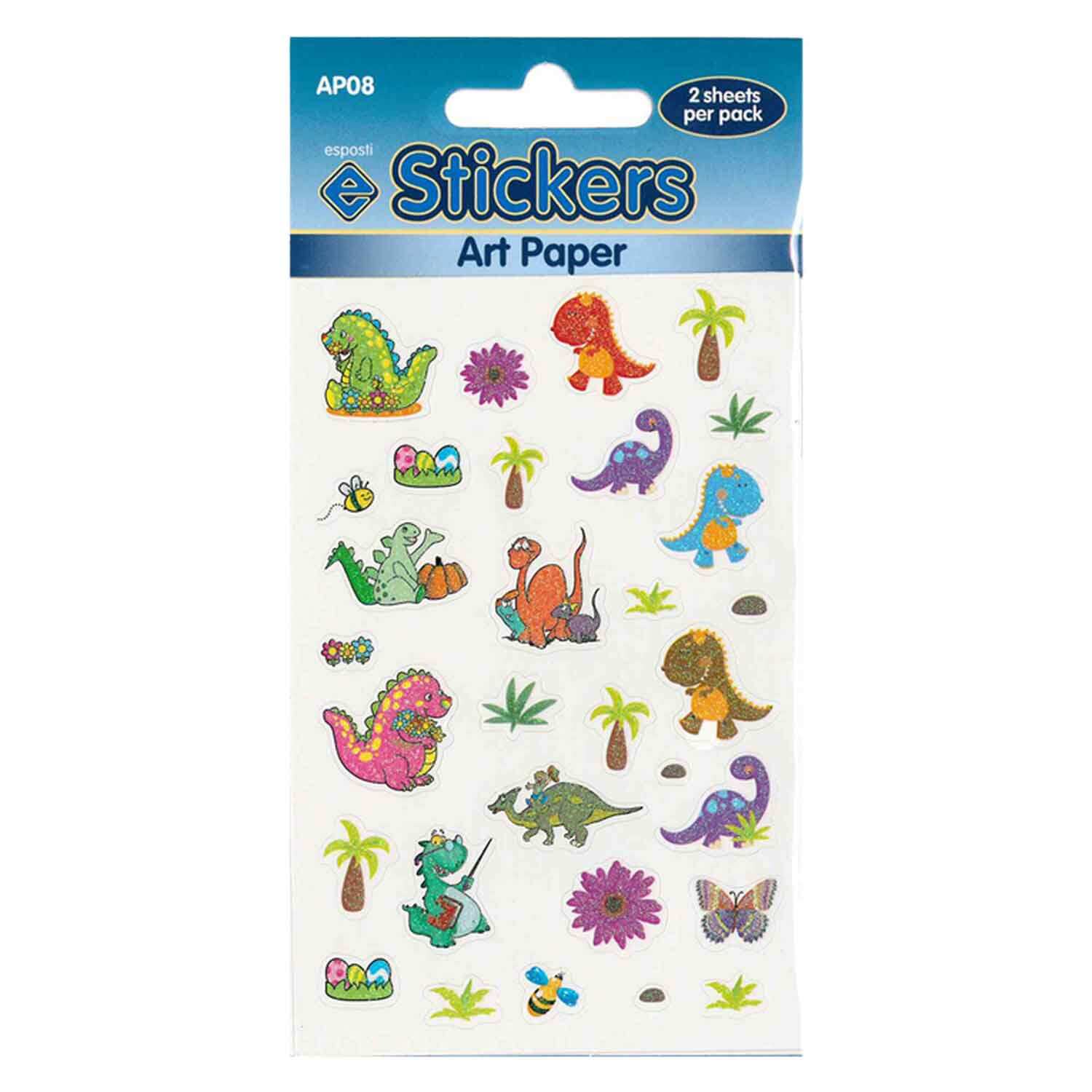 Comic Dinosaurs Self Adhesive Glitter Paper Novelty Stickers - Pack of 10