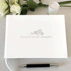 Forever In Our Thoughts - Condolence Book - Informal Lined Inner Pages - Pale Ivory-Condolence Book-Executive Retail-EL61WER-1-Executive Retail Ltd