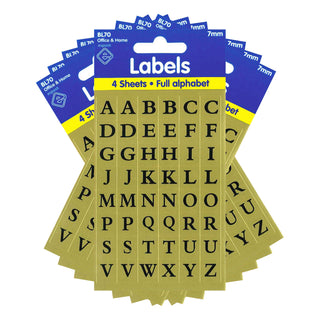 Letters Stickers 1920 x 7mm Black with Gold Background Alphabet Self Adhesive - 10 Packs Containing 1920 Sticky Letters-Letters Stickers-Esposti-BL70-10-Executive Retail Ltd