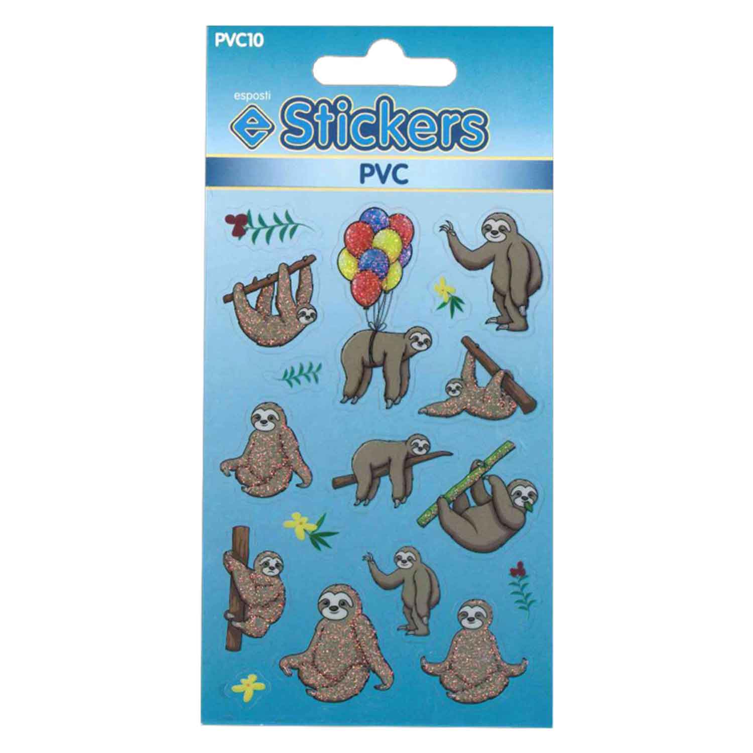 Sloths Self Adhesive PVC Novelty Stickers - Pack of 10