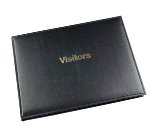 Visitors Book - Black Padded Vinyl Grained Cover - Gold Edged Pages - Size 215 x 155mm-Visitors Book-Esposti-EL21-Black-1-Executive Retail Ltd